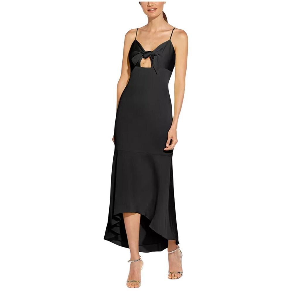 Aidan Mattox Black Cocktail Party Dress Satin Cut Out High Low Gown Size 16